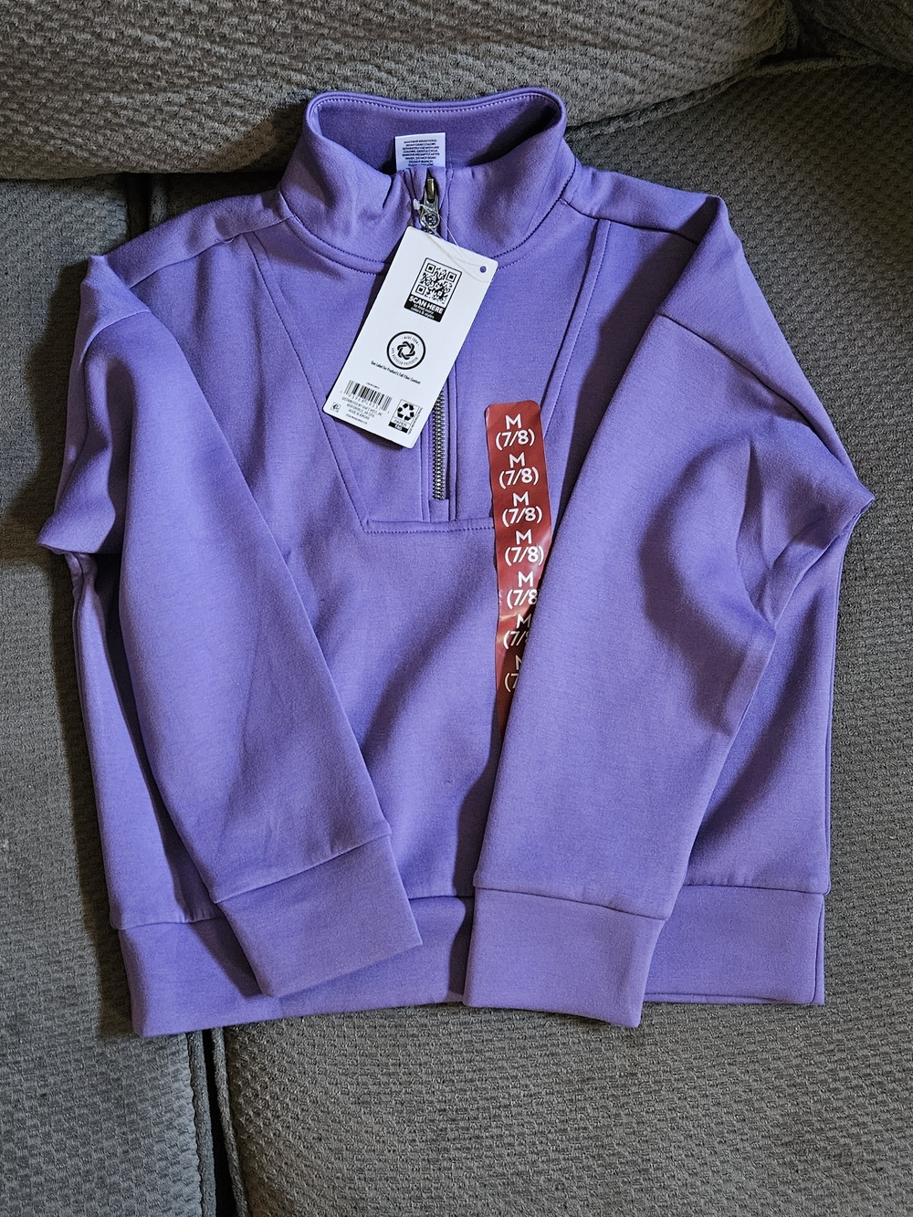 Purple Sandwash Quarter-Zip Pullover Sweatshirt